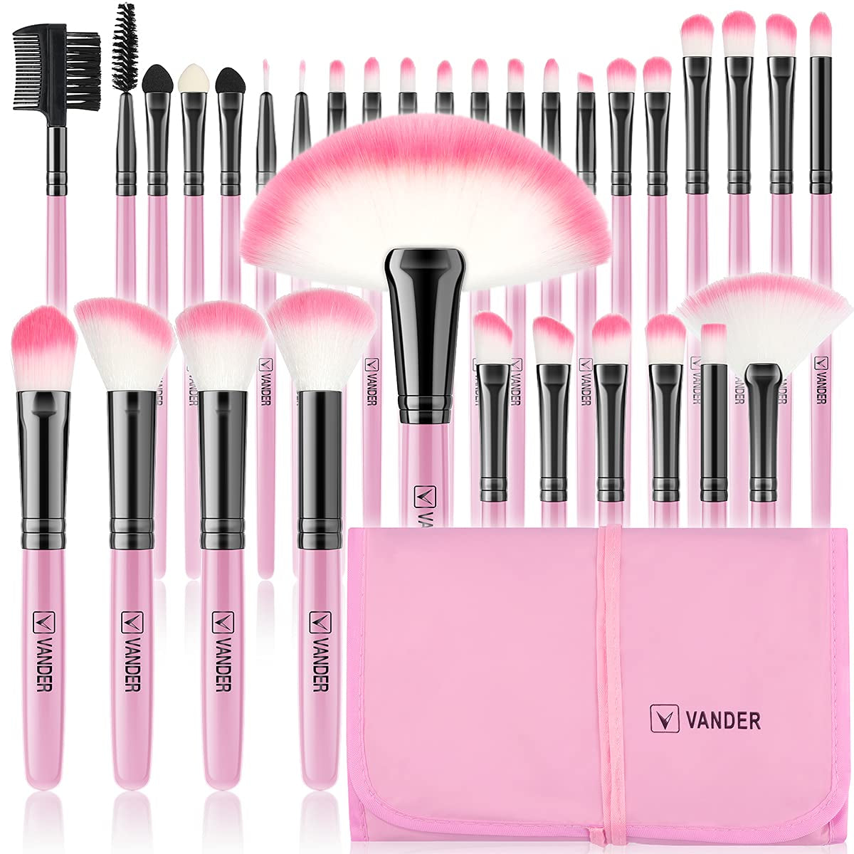Makeup Brushes, 32Pcs Professional Soft Synthetic Kabuki Cosmetic Eyebrow Shadow Makeup Brush Set Kit