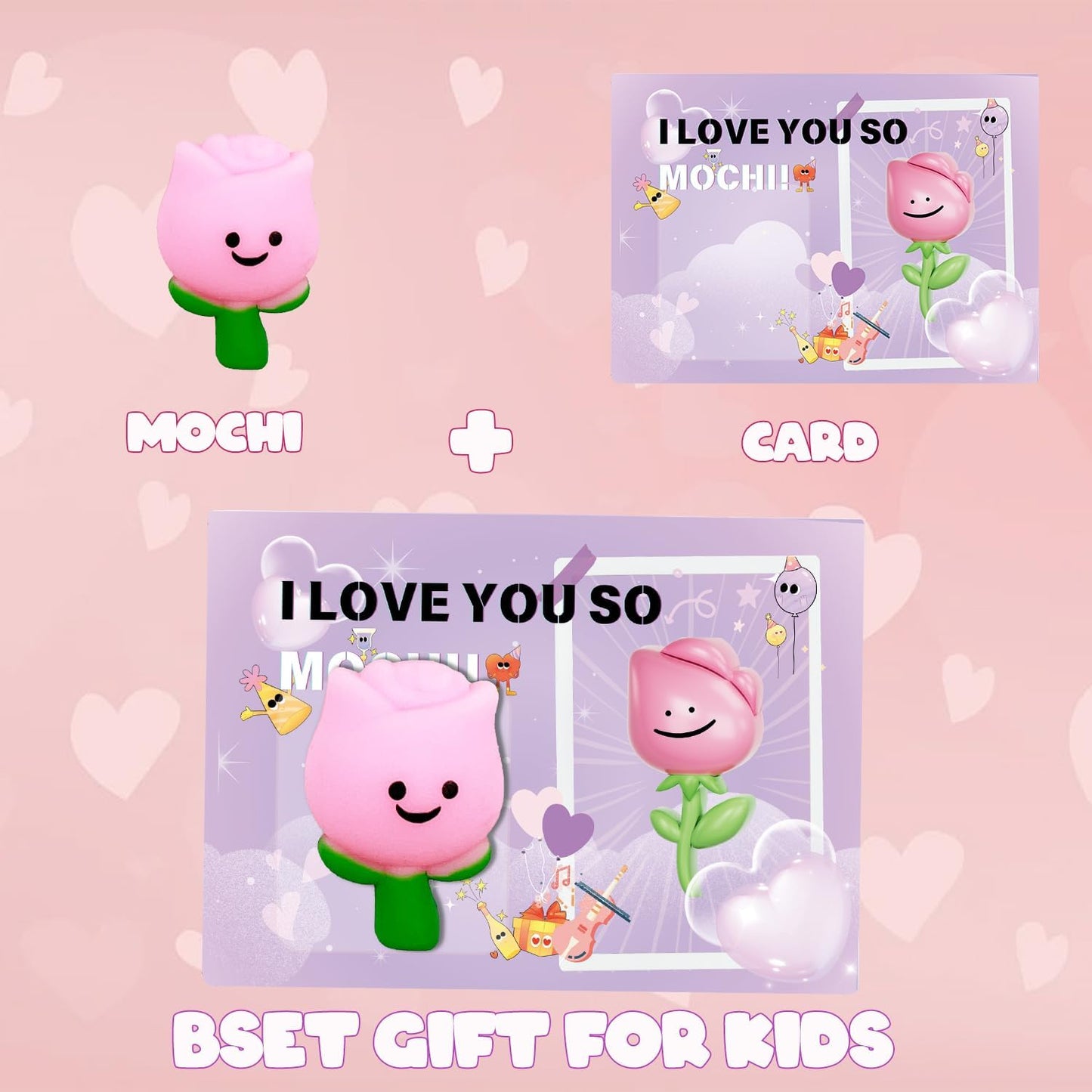28 Pack Valentines Day Gifts for Kids, Valentines Mochi Squishies Toys with Valentines Cards for Kids Boys Girls Squishy Stress Relief Toys Party Favors School Classroom Exchange Prizes
