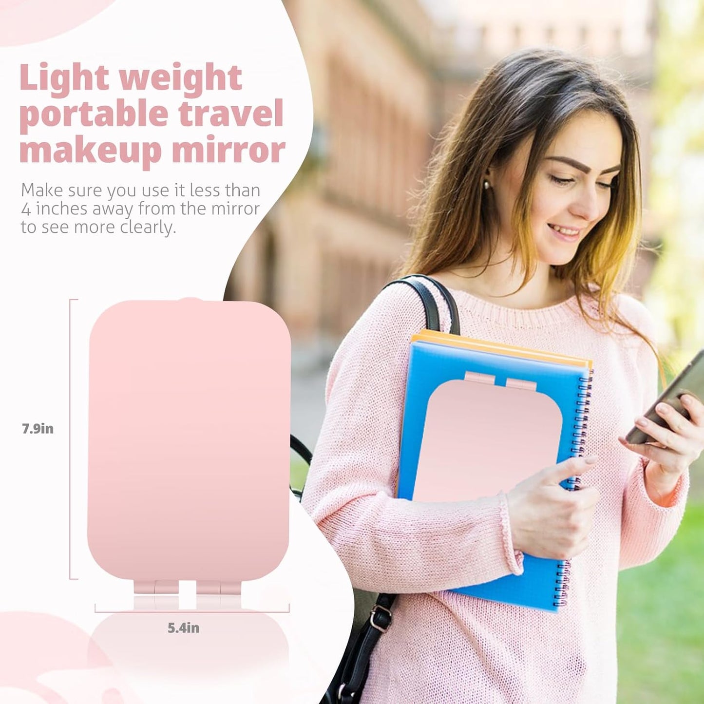 Travel Makeup Mirror Battery-Powered, 3 Adjustable Light Settings Usb-Rechargeable