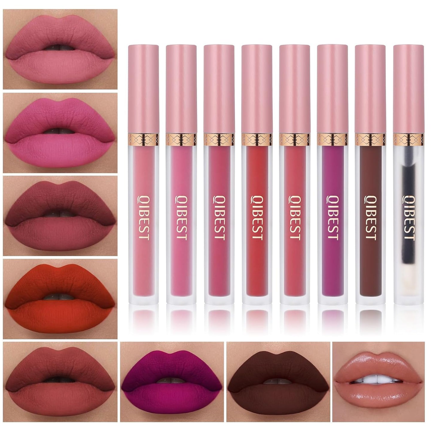 7Pcs Matte Liquid Lipstick + 1Pcs Lip Plumper Makeup Set Kit, Pigmented Long Lasting Lip Gloss Set, Velvet Waterproof Halloween Lip Makeup Valentine'S Day Gift Sets for Girls and Women