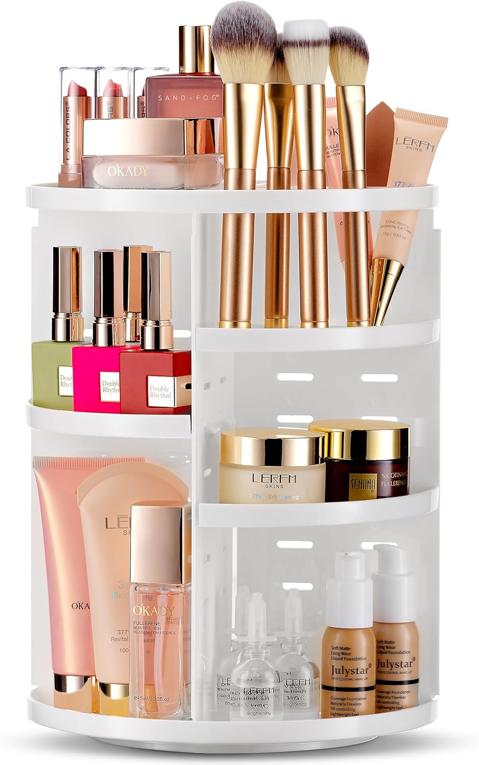 , Rotating Makeup Organizer - Adjustable Shelf Height and Fully Rotatable, the Perfect round Spinning Cosmetic Organizer for Bedroom Dresser or Vanity Countertop Storage. (Clear)
