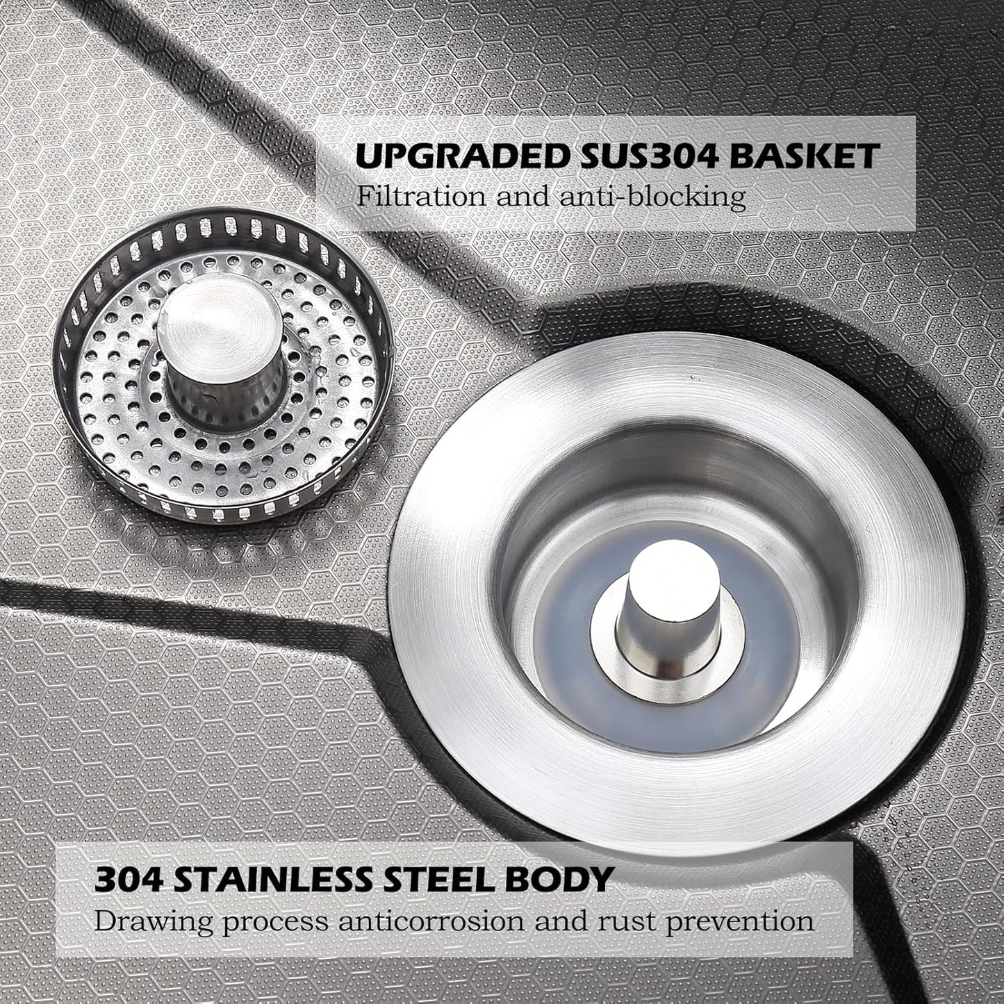 Kitchen Sink Drain Strainer, 3 in 1 Sink Strainer Stopper Fits US Standard 3-1/2"