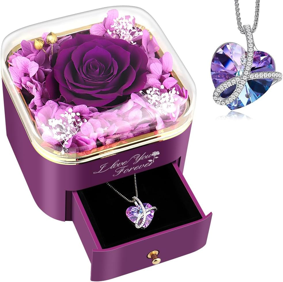 Purple Rose with Purple Necklace, Gifts for Mom Grandma Wife Mom Girlfriend, Birthday Gifts for Women Anniversary