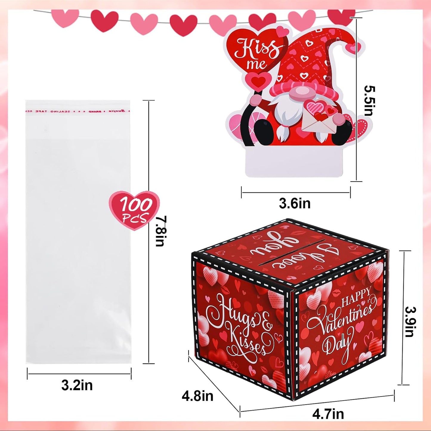 Valentines Day Money Box for Cash Gift Pull, Surprise Money Holder Cash Gift for Kids and Adults, Includes 100Pcs Bags