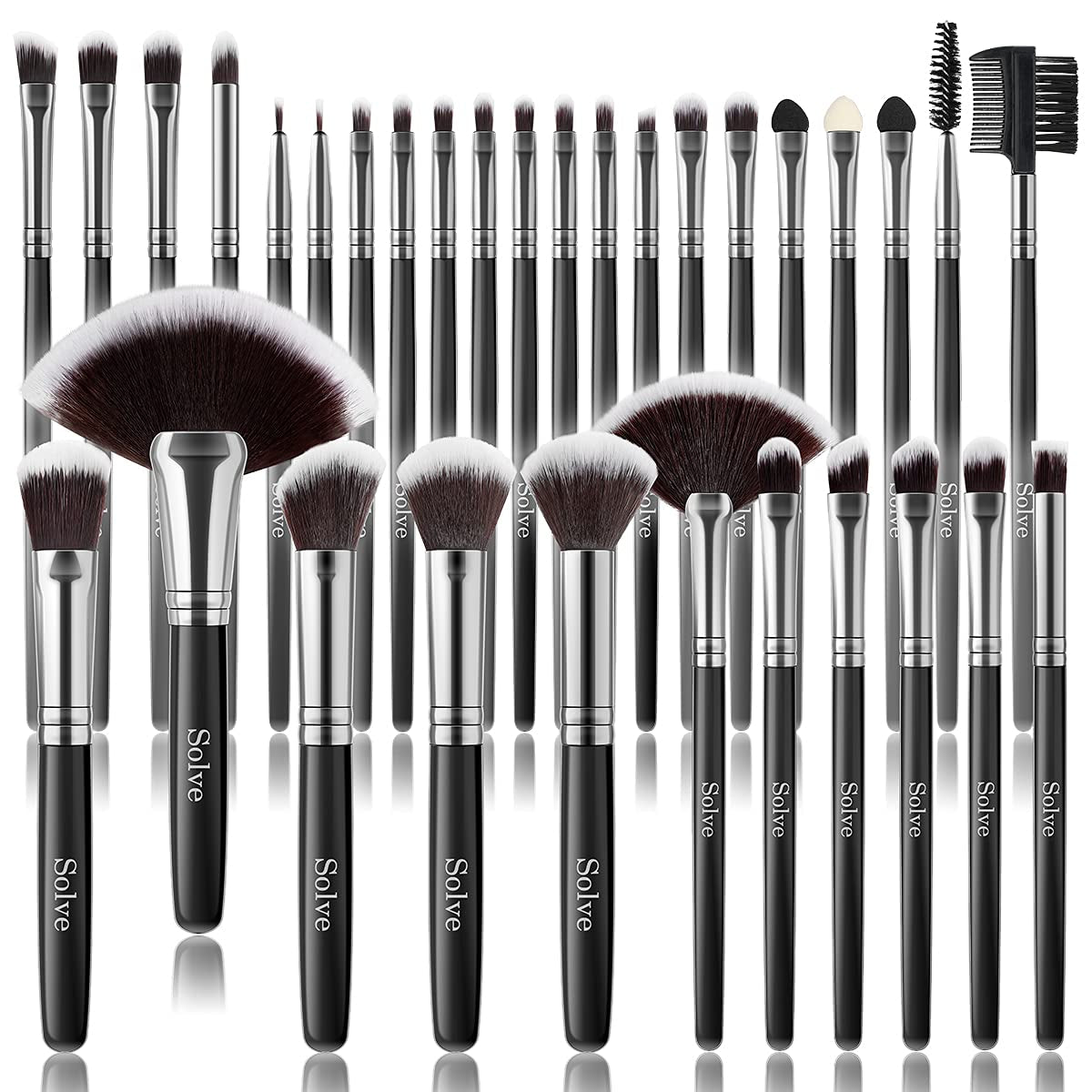 Makeup Brush Set, 32 Pieces Professional Makeup Brushes Wooden Handle Cosmetics Brushes Foundation Concealer Powder Face Eye Make up Brushes Kit, Black