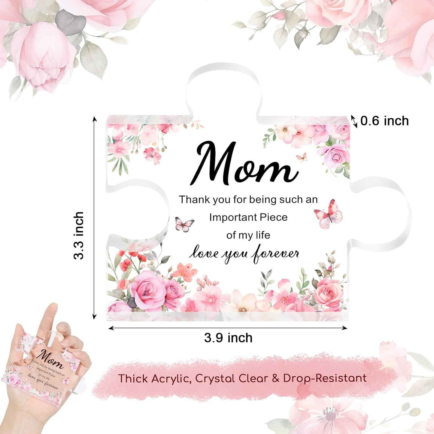 Gifts for Mom Christmas, Mom Birthday Gifts, Mom Gifts from Daughter Son, Decorative Acrylic Block Puzzle 3.9X3.3 Inch - Mom Birthday Gifts Mom Birthday Card for Mom, Cool Mom Ideas