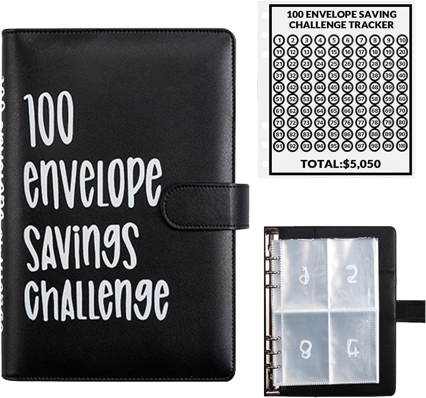 100 Envelopes Money Saving Challenge, 100 Envelope Challenge Binder, Easy and Fun Way to save $5,050, Savings Challenges Budget Book Binder with Cash Envelopes for Office,Home,School 