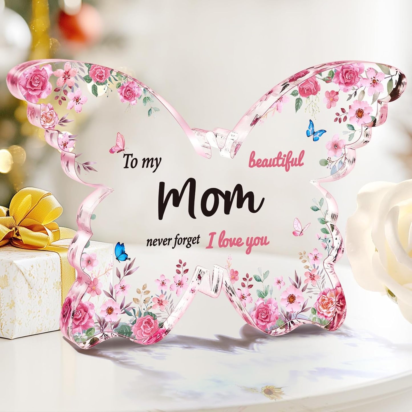 Christmas Gifts for Mom: Mom Gifts from Daughter Son, Butterfly-Shaped Acrylic Keepsake Mom Christmas Gifts, 5X3.8 Inch Mothers Day Thanksgiving Christmas Birthday Gifts for Mom