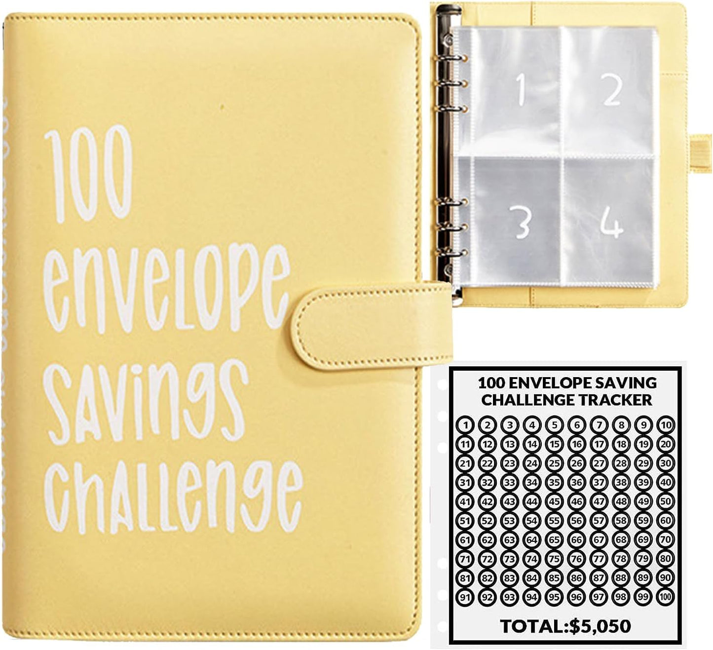 100 Envelopes Money Saving Challenge, 100 Envelope Challenge Binder, Easy and Fun Way to save $5,050, Savings Challenges Budget Book Binder with Cash Envelopes for Office,Home,School 