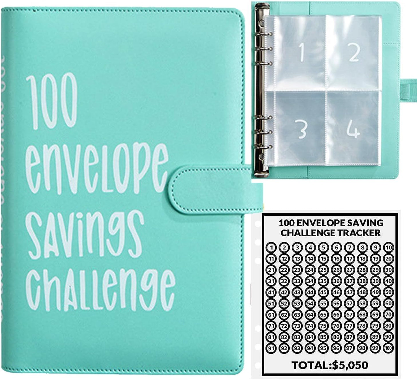 100 Envelopes Money Saving Challenge, 100 Envelope Challenge Binder, Easy and Fun Way to save $5,050, Savings Challenges Budget Book Binder with Cash Envelopes for Office,Home,School 