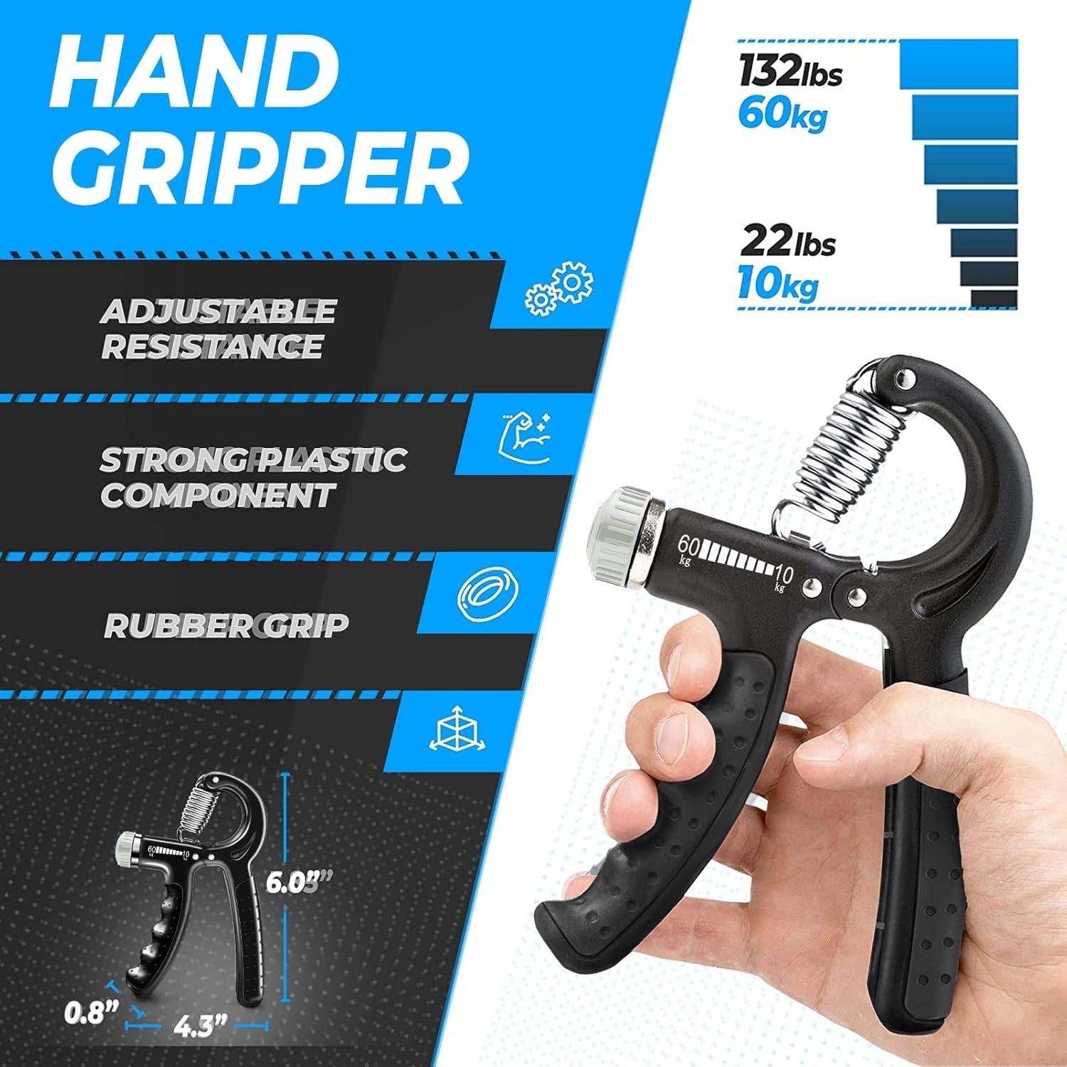 Hand Grip Strengthener, Adjustable Grip Strength Trainer with 4 Exercise Tools - Set of 5