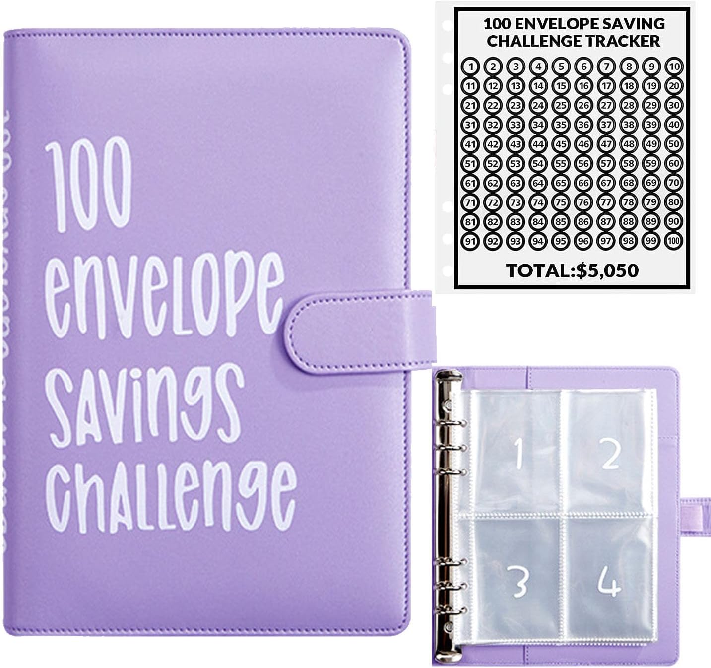 100 Envelopes Money Saving Challenge, 100 Envelope Challenge Binder, Easy and Fun Way to save $5,050, Savings Challenges Budget Book Binder with Cash Envelopes for Office,Home,School 