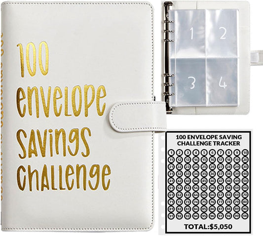 100 Envelopes Money Saving Challenge, 100 Envelope Challenge Binder, Easy and Fun Way to save $5,050, Savings Challenges Budget Book Binder with Cash Envelopes for Office,Home,School 