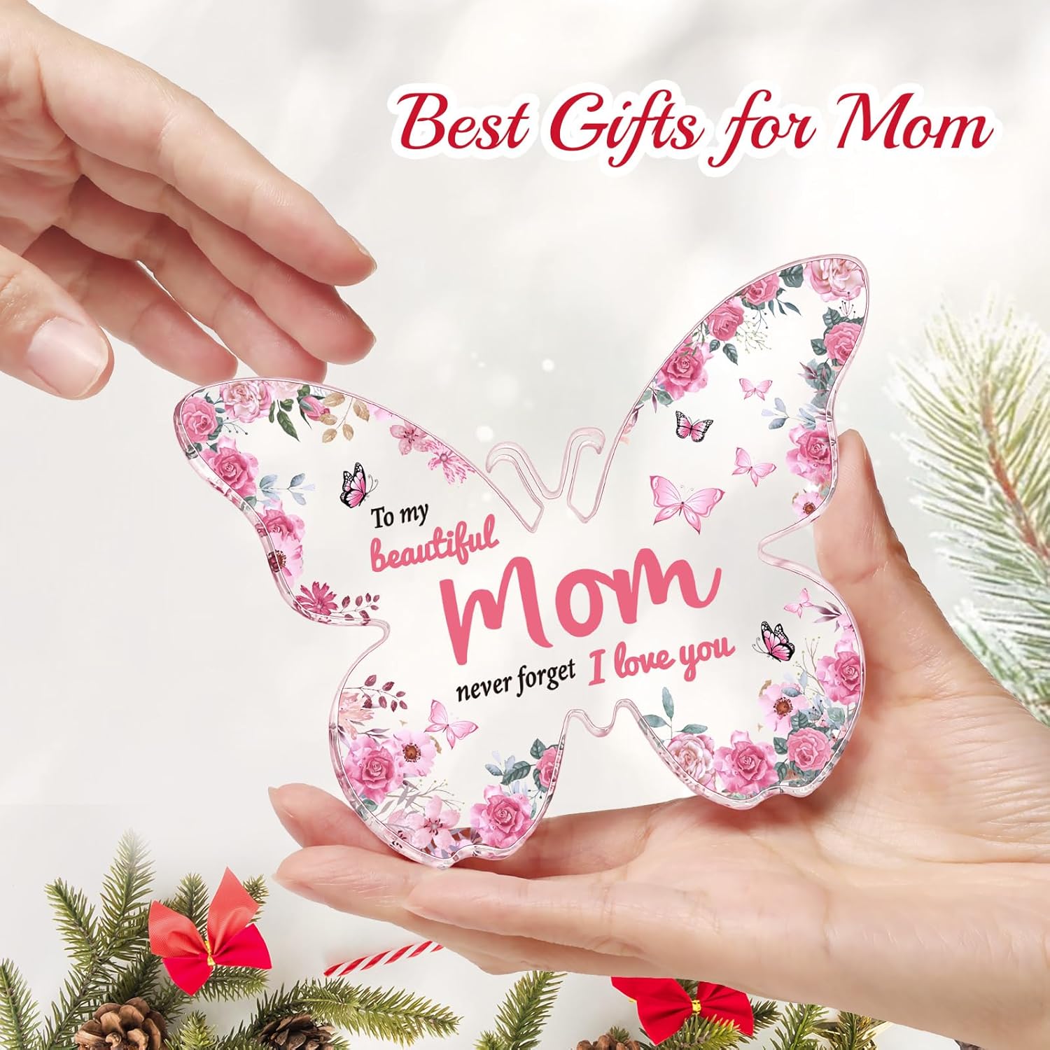 Christmas Gifts for Mom: Mom Gifts from Daughter Son, Butterfly-Shaped Acrylic Keepsake Mom Christmas Gifts, 5X3.8 Inch Mothers Day Thanksgiving Christmas Birthday Gifts for Mom