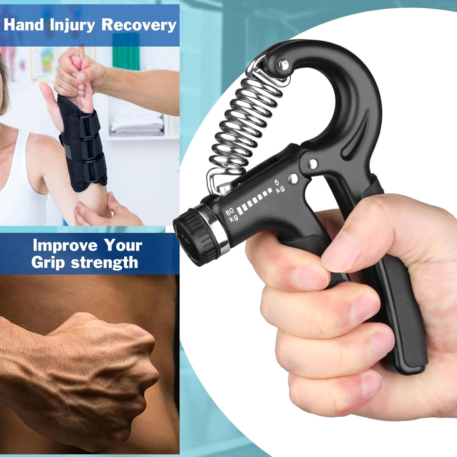 Grip Strength Trainer, Hand Grip Exerciser Strengthener with Adjustable Resistance 11-132 Lbs (5-60Kg), Forearm Strengthener, Hand Exerciser for Muscle Building and Injury Recover