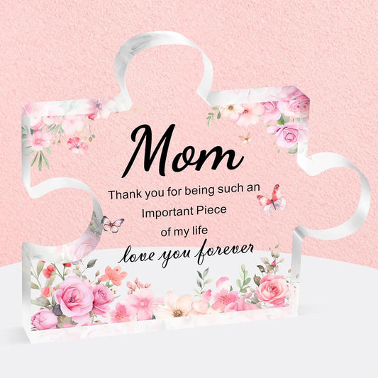 Gifts for Mom Christmas, Mom Birthday Gifts, Mom Gifts from Daughter Son, Decorative Acrylic Block Puzzle 3.9X3.3 Inch - Mom Birthday Gifts Mom Birthday Card for Mom, Cool Mom Ideas