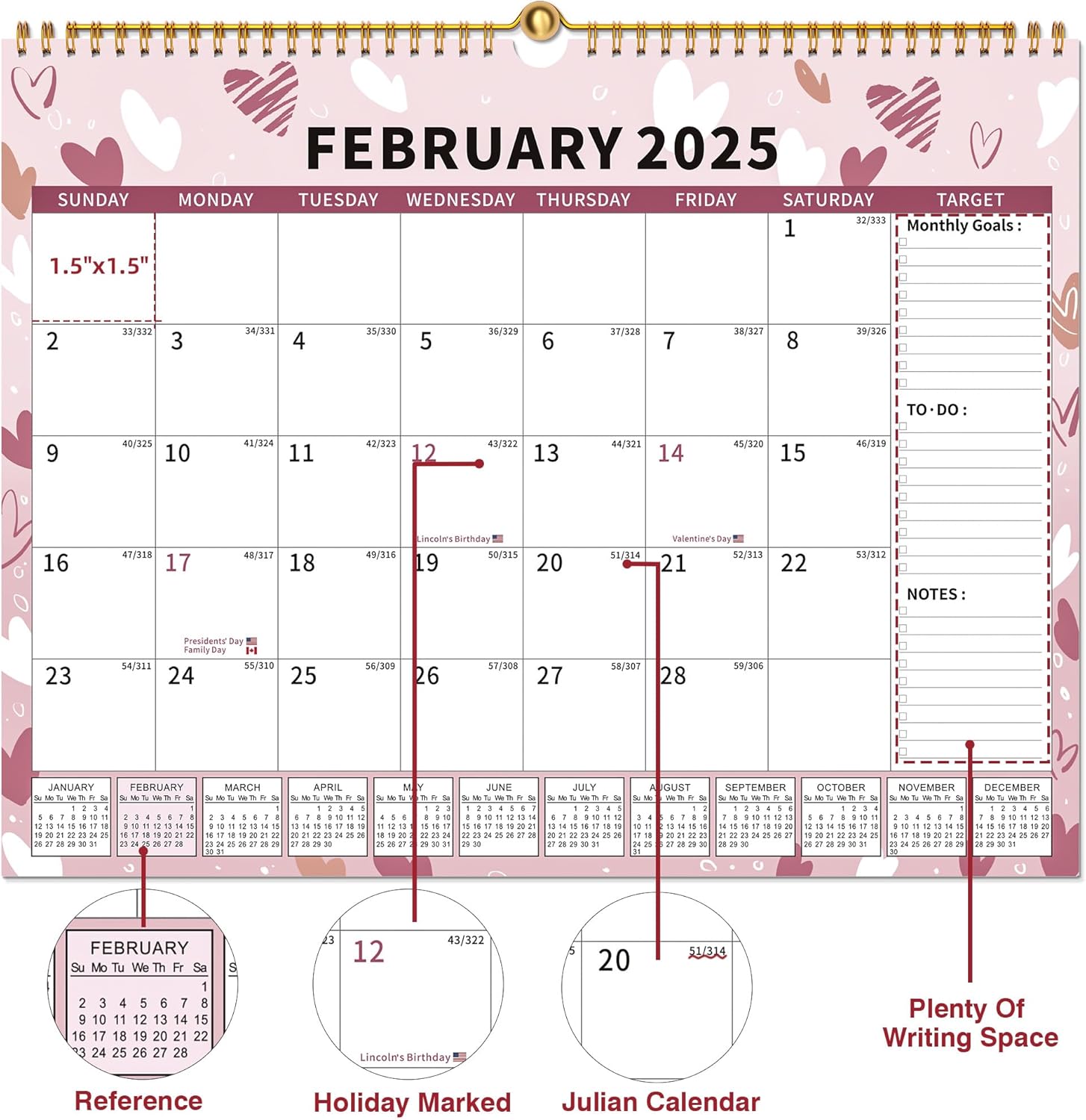 2025 Calendar, 18 Month Wall Calendar 2025-2026 Hanging Spiral Bound Magnetic Fridge Desk Calendars 15" X 12", Jan 2025 - Jun 2026