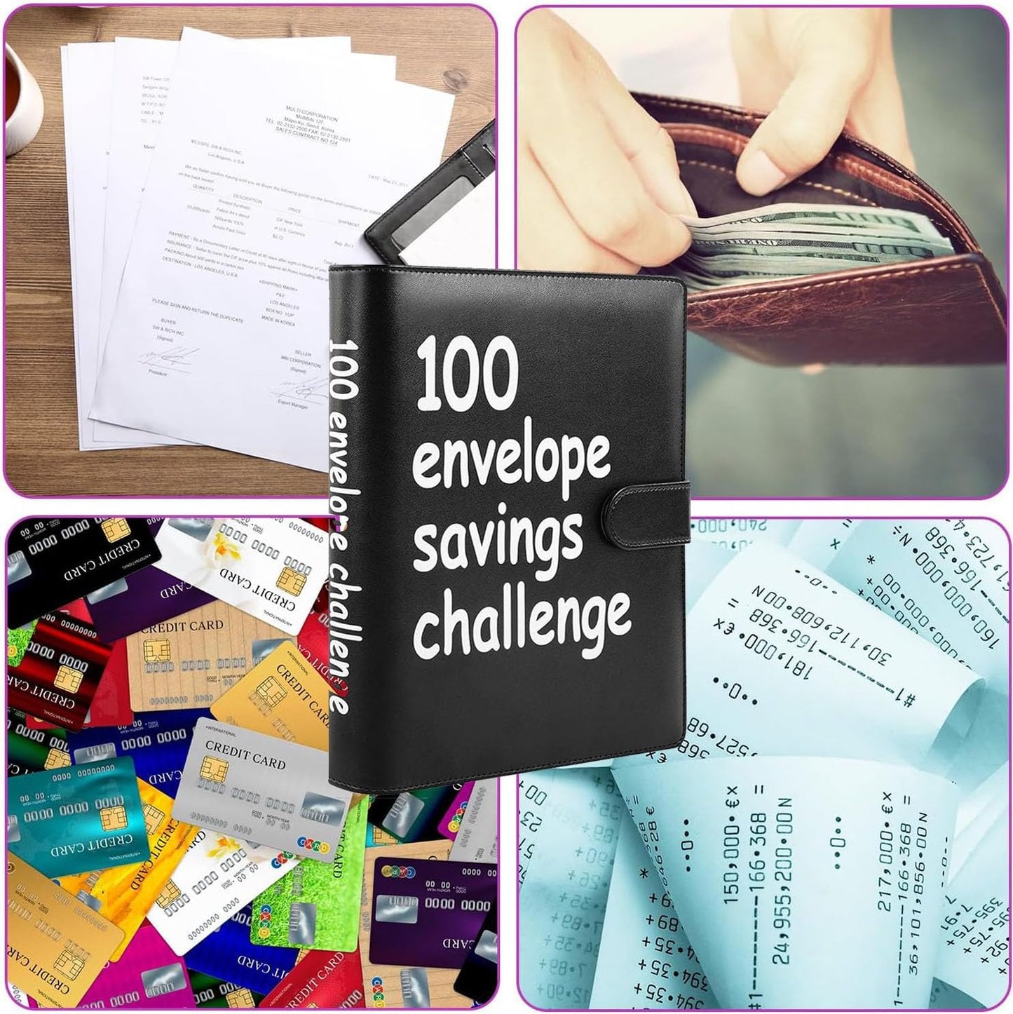 100 Envelopes Money Saving Challenge, 100 Envelope Challenge Binder, Easy and Fun Way to save $5,050, Savings Challenges Budget Book Binder with Cash Envelopes for Office,Home,School 