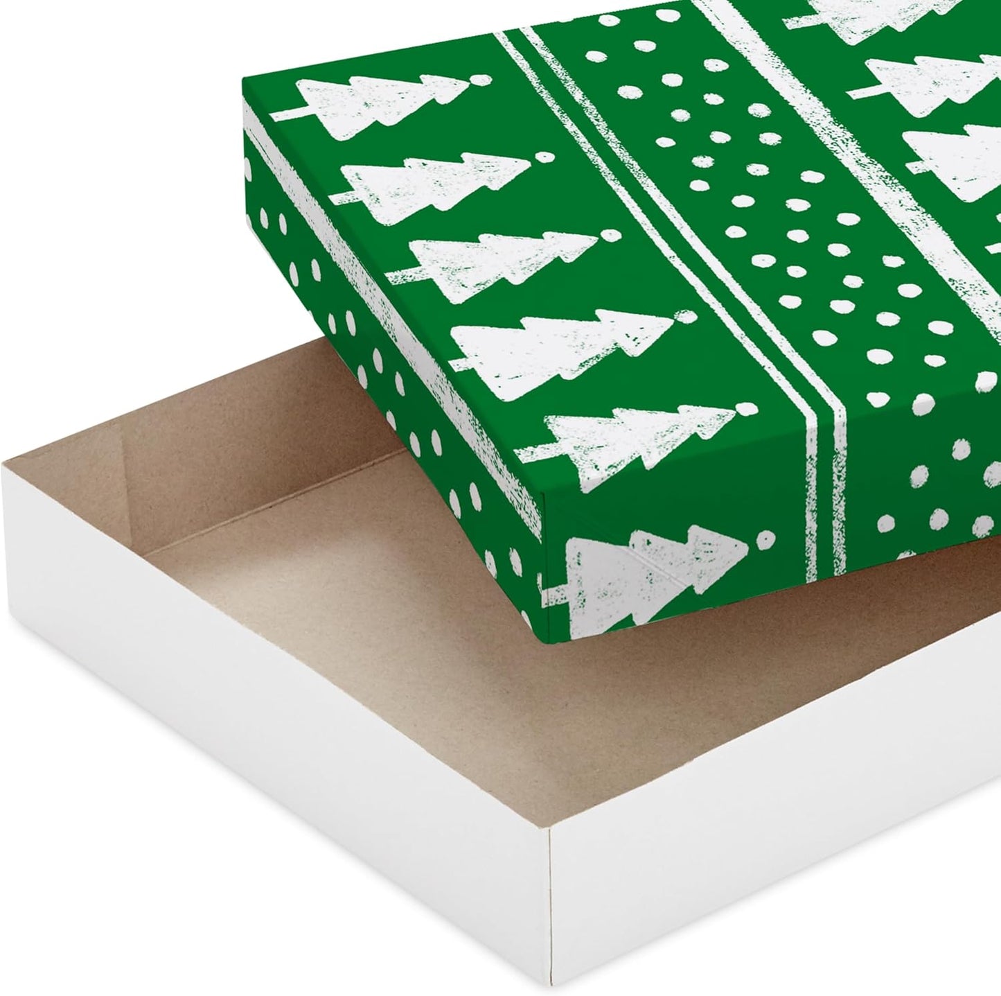  Christmas Gift Boxes with Lids (12 Shirt Boxes, 3 Designs: Lights, Trees, Red and Green Stripes) for Christmas, Holiday Parties, Hostess Gifts