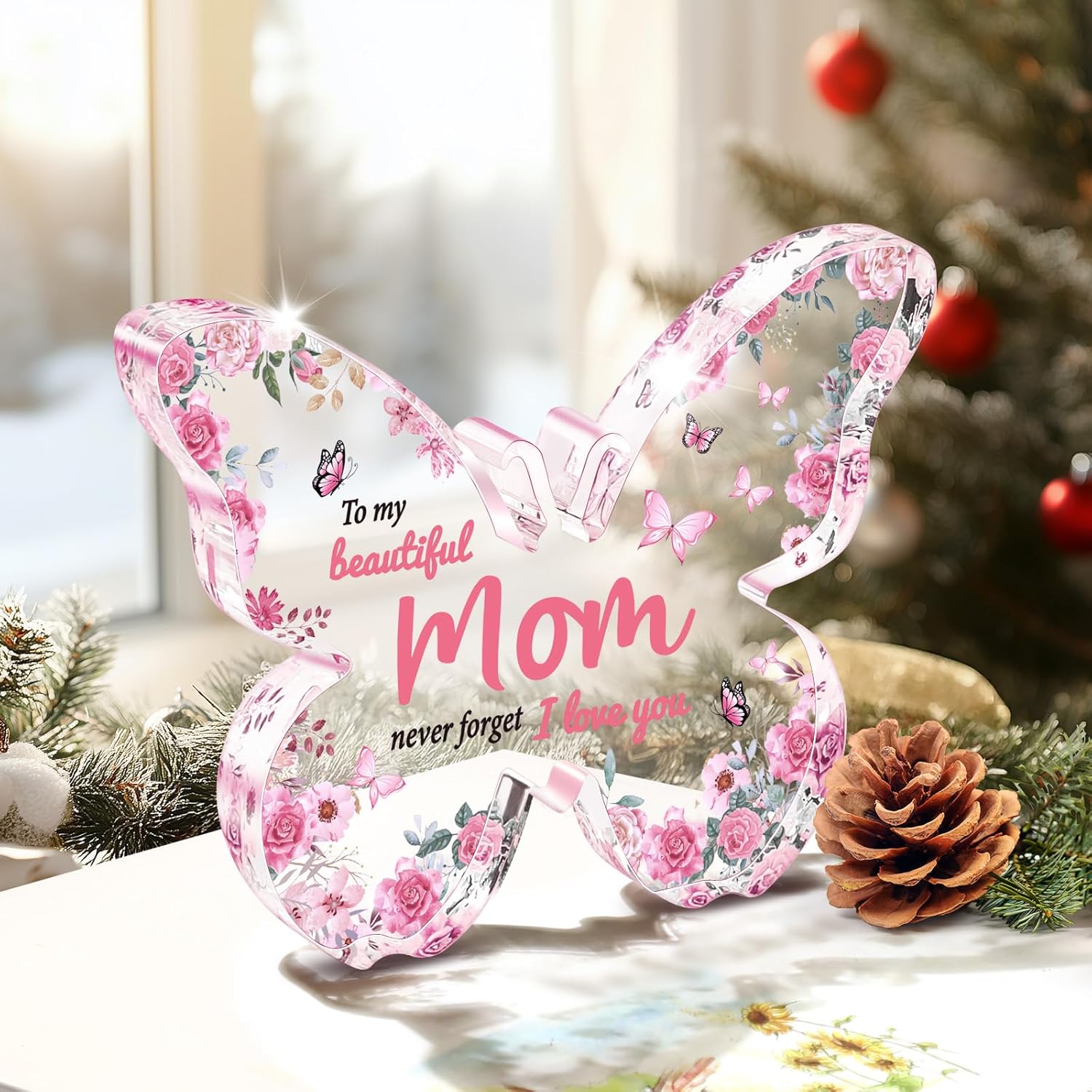 Christmas Gifts for Mom: Mom Gifts from Daughter Son, Butterfly-Shaped Acrylic Keepsake Mom Christmas Gifts, 5X3.8 Inch Mothers Day Thanksgiving Christmas Birthday Gifts for Mom