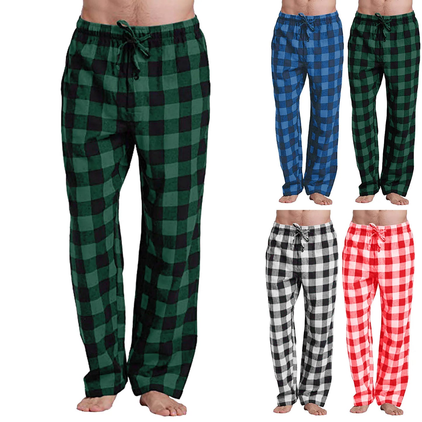 Mens Casual Plaid Loose Sport Pajama Pants 