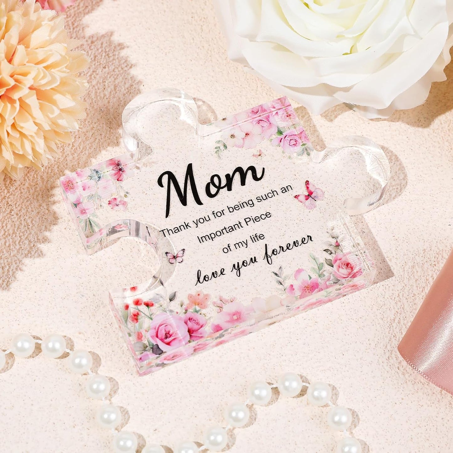 Gifts for Mom Christmas, Mom Birthday Gifts, Mom Gifts from Daughter Son, Decorative Acrylic Block Puzzle 3.9X3.3 Inch - Mom Birthday Gifts Mom Birthday Card for Mom, Cool Mom Ideas