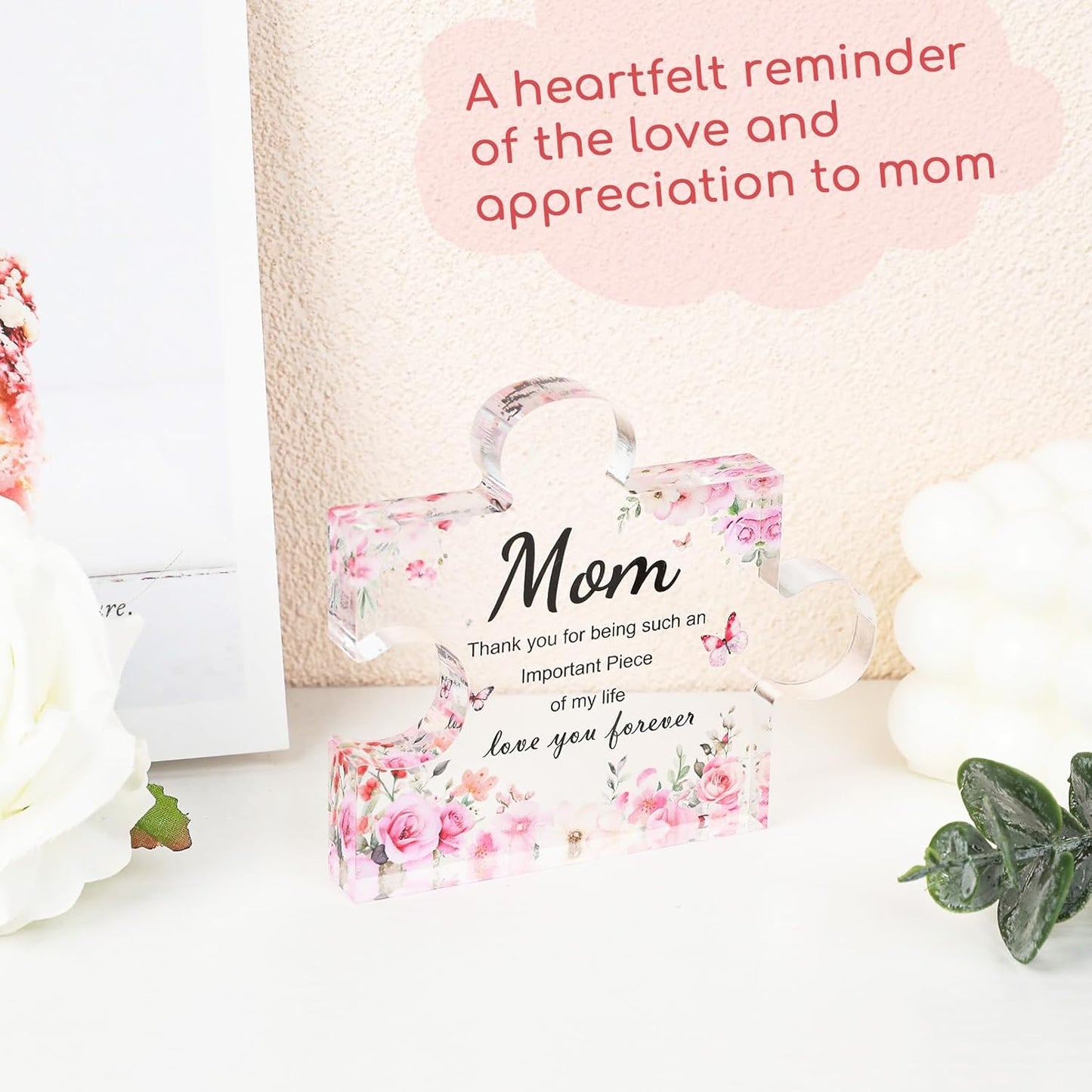 Gifts for Mom Christmas, Mom Birthday Gifts, Mom Gifts from Daughter Son, Decorative Acrylic Block Puzzle 3.9X3.3 Inch - Mom Birthday Gifts Mom Birthday Card for Mom, Cool Mom Ideas