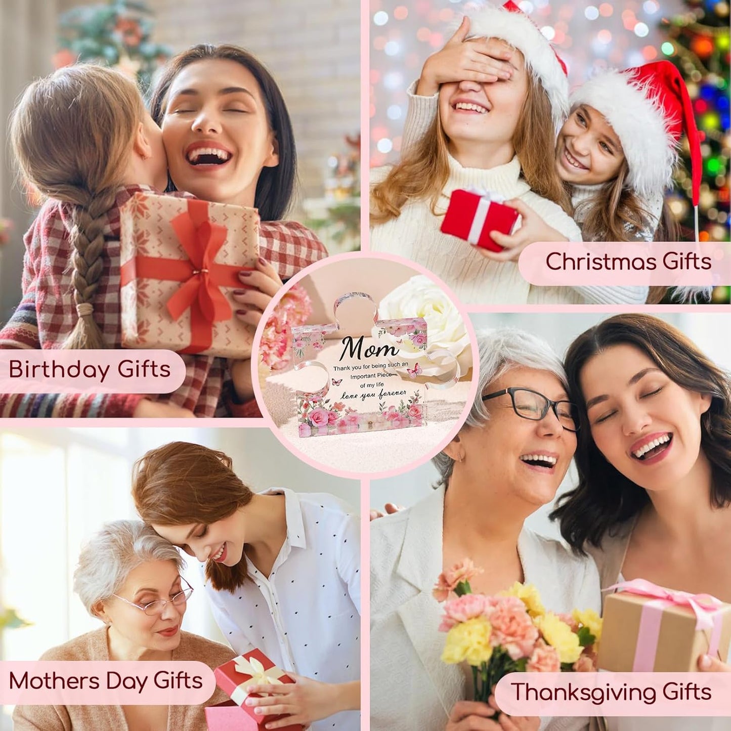 Gifts for Mom Christmas, Mom Birthday Gifts, Mom Gifts from Daughter Son, Decorative Acrylic Block Puzzle 3.9X3.3 Inch - Mom Birthday Gifts Mom Birthday Card for Mom, Cool Mom Ideas