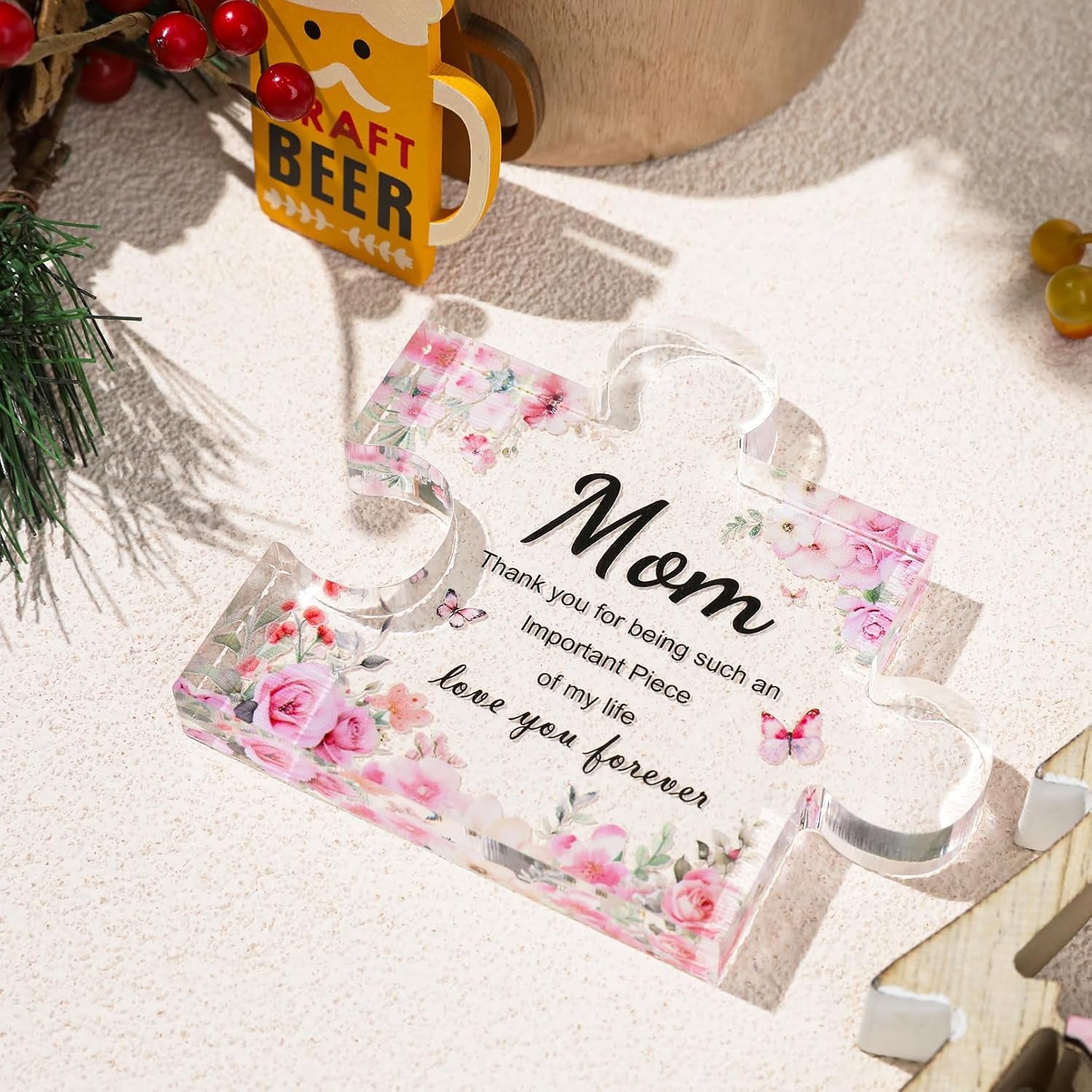 Gifts for Mom Christmas, Mom Birthday Gifts, Mom Gifts from Daughter Son, Decorative Acrylic Block Puzzle 3.9X3.3 Inch - Mom Birthday Gifts Mom Birthday Card for Mom, Cool Mom Ideas